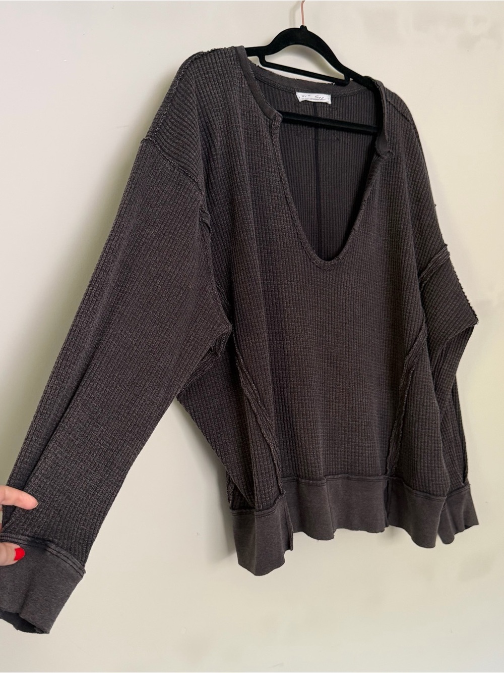 We The Free Free People Buttercup Waffle Thermal Top in Black/Grey Size XS - Picture 11 of 15